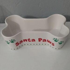 Santa Paws Bone-Shaped Dog‎ Bowl – White – 7.5" – Small